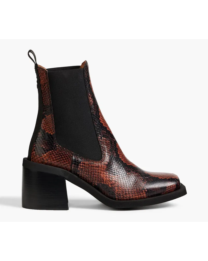 Ganni Chelsea-Boots aus Leder mit Schlangeneffekt Braun