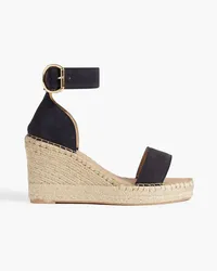 Iris & Ink Espadrille-Wedges aus Veloursleder Blau