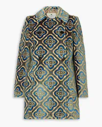 Etro Doppelreihiger Blazer aus Samt mit Jacquard-Muster Blau