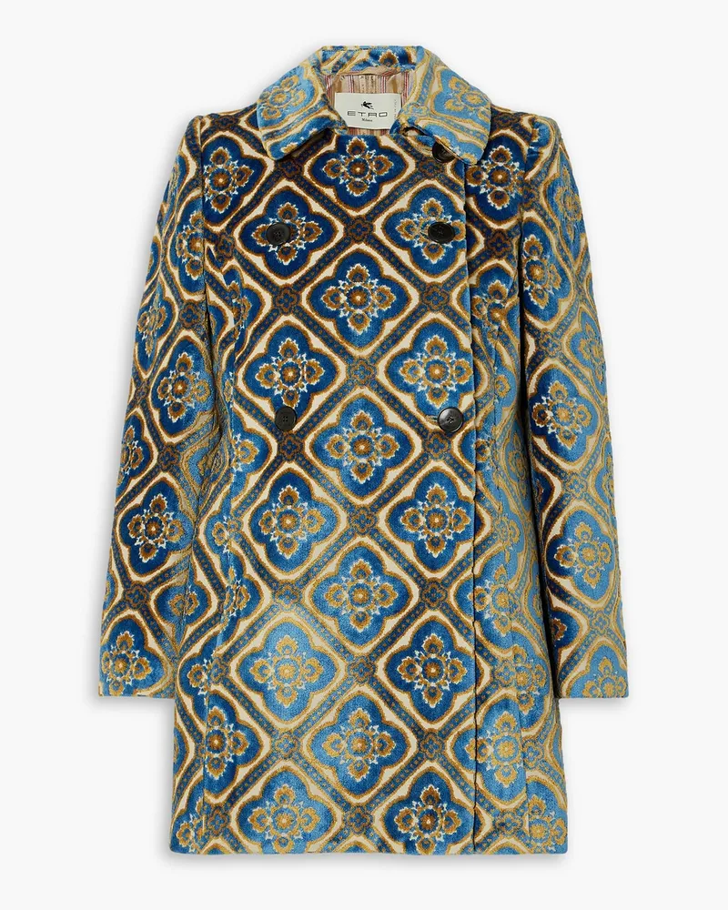 Etro Doppelreihiger Blazer aus Samt mit Jacquard-Muster Blau