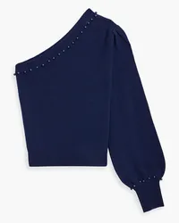 CAMI NYC Virginia Pullover aus Merinowolle mit Kunstperlen und asymmetrischer Schulterpartie Blau