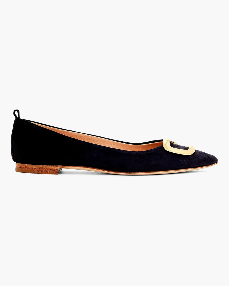 Rupert Sanderson Claudette flache Schuhe mit spitzer Kappe aus Veloursleder mit Verzierung Blau