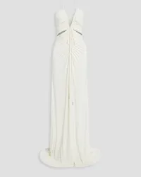 Halston Grace Neckholder-Robe aus Stretch-Jersey mit Raffungen Weiß