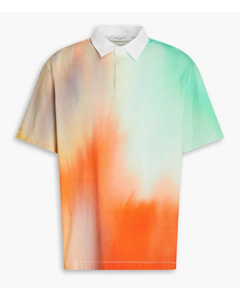 Kitsuné Poloshirt aus Baumwoll-Jersey mit Print und Popeline-Besatz Grün