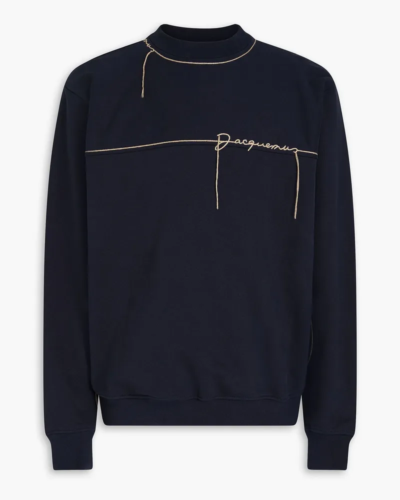 Jacquemus Fio Sweatshirt aus Baumwollfleece mit Stickereien Blau