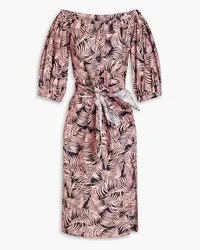 Carolina Herrera New York Schulterfreies Midikleid aus Popeline aus Stretch-Baumwolle mit Print Pink