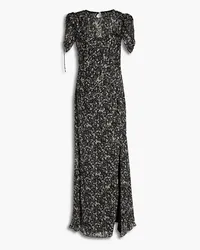 Monique Lhuillier Gerafftes Maxikleid aus Jacquard mit floralem Print Schwarz