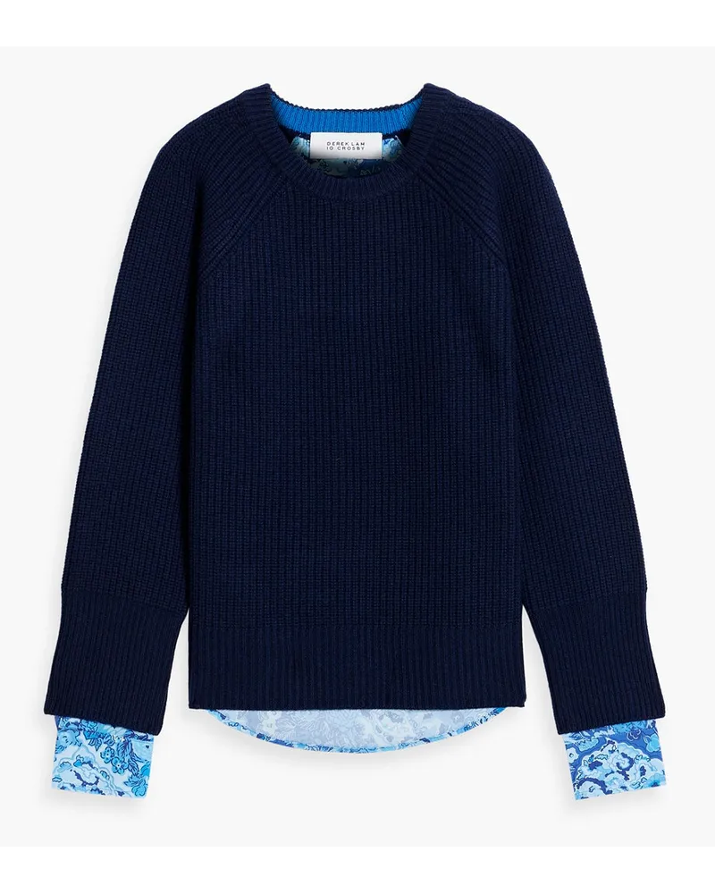 Derek Lam Bedruckter Pullover aus Wolle mit Crêpe-Einsatz Blau