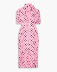 Alessandra Rich Midikleid aus Seiden-Crêpe mit Polka-Dots und Schluppe Pink