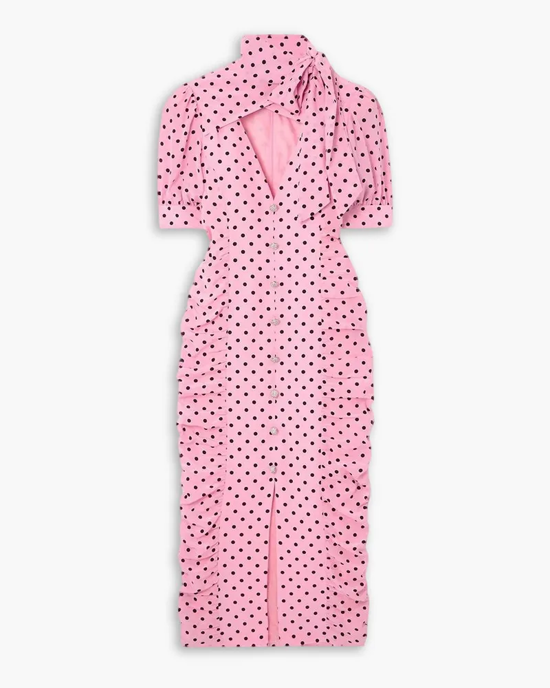 Alessandra Rich Midikleid aus Seiden-Crêpe mit Polka-Dots und Schluppe Pink