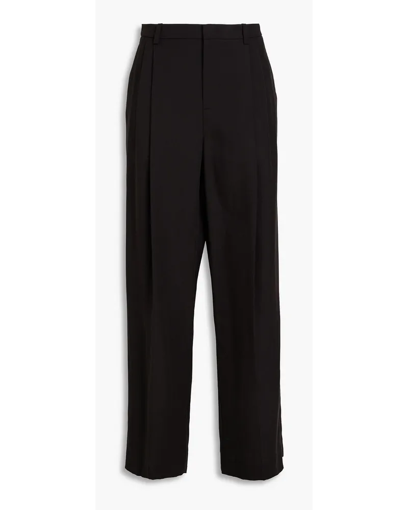 Vince Plissierte Hose mit weitem Bein aus Twill aus einer TENCEL™-Mischung Schwarz