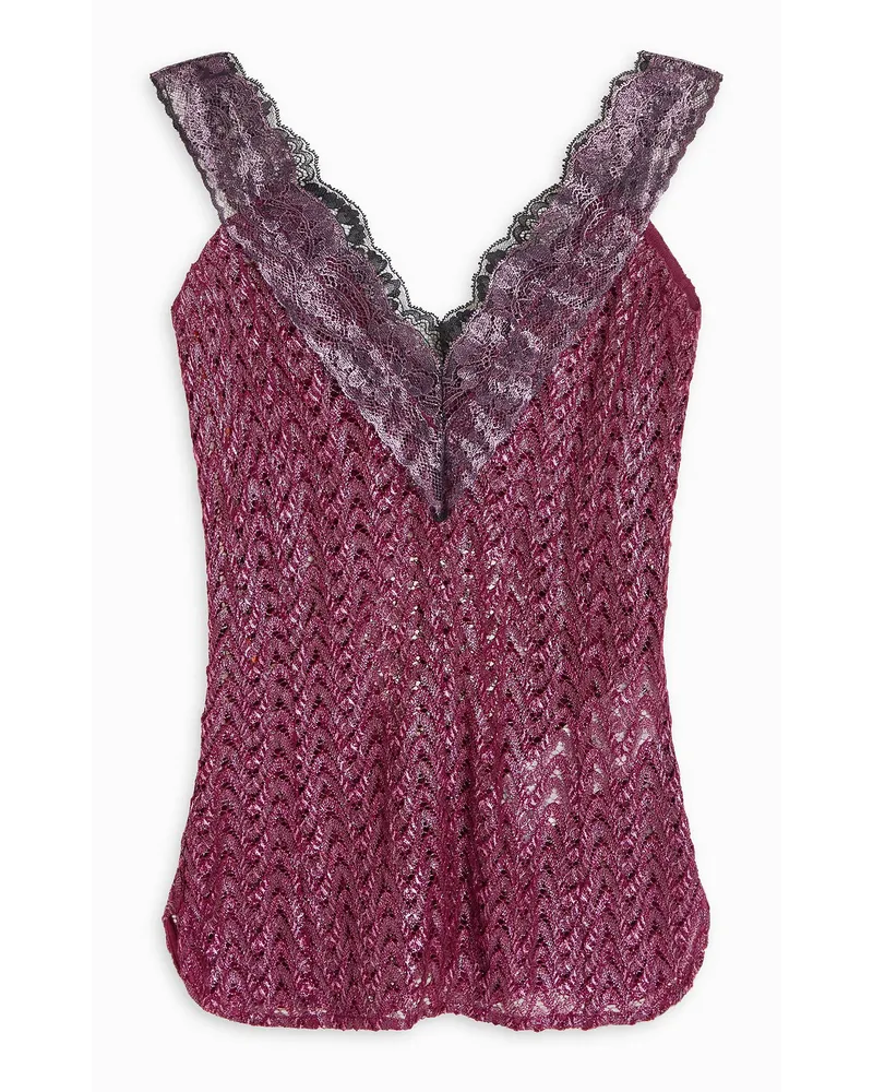 Missoni Tanktop aus Häkelstrick aus einer Wollmischung mit Metallic-Effekt und Spitzenbesatz Burgunderrot