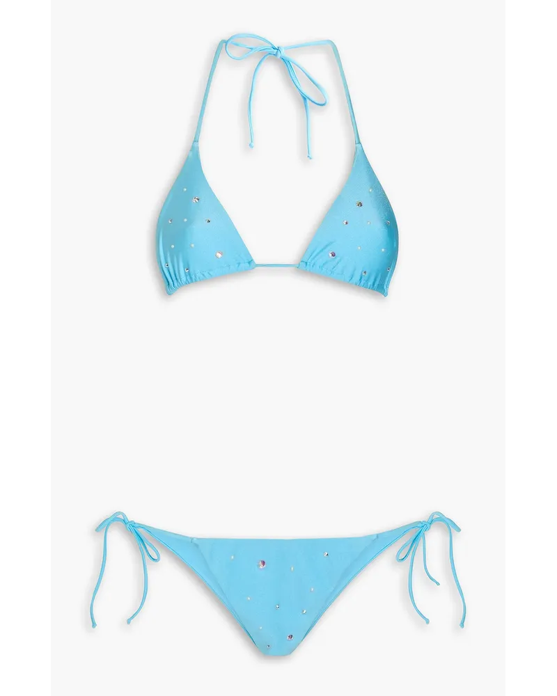 Alessandra Rich Neckholder-Triangel-Bikini mit Verzierung Blau