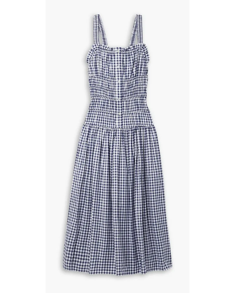 Jason Wu Midikleid aus Baumwoll-Twill mit Gingham-Karo und Raffungen Blau