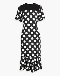 Marni Midikleid aus Crêpe mit Polka-Dots und Cady-Einsätzen Schwarz