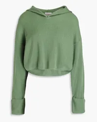 Brunello Cucinelli Cropped Hoodie aus Rippstrick mit Zierperlen Grün