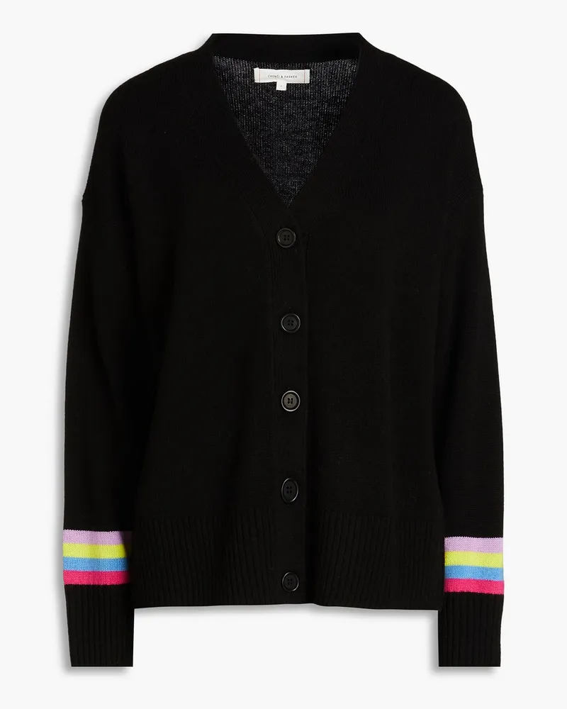 Chinti & Parker Varsity gestreifter Cardigan aus einer Woll-Kaschmirmischung Schwarz