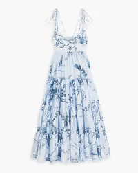 Erdem Gestuftes Midikleid aus Baumwollpopeline mit floralem Print Blau