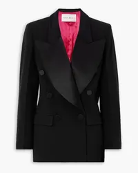 Nina Ricci Doppelreihiger Blazer aus Cady mit Satinbesatz Schwarz