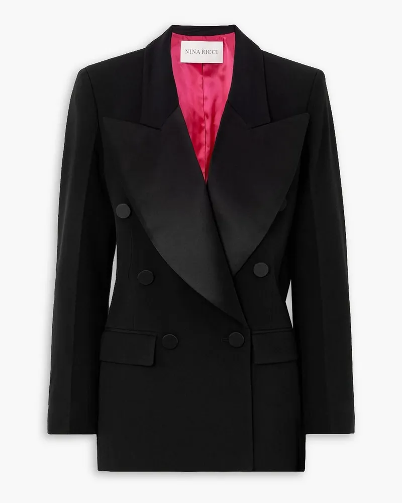 Nina Ricci Doppelreihiger Blazer aus Cady mit Satinbesatz Schwarz