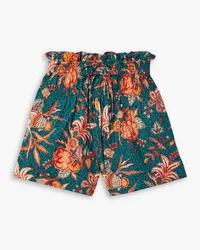 Ulla Johnson Rylan Shorts aus bedruckter Baumwollpopeline mit Raffungen und Rüschen Blau