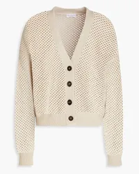 Brunello Cucinelli Cardigan aus einer Kaschmir-Seidenmischung mit Lochstrick und Pailletten Neutral