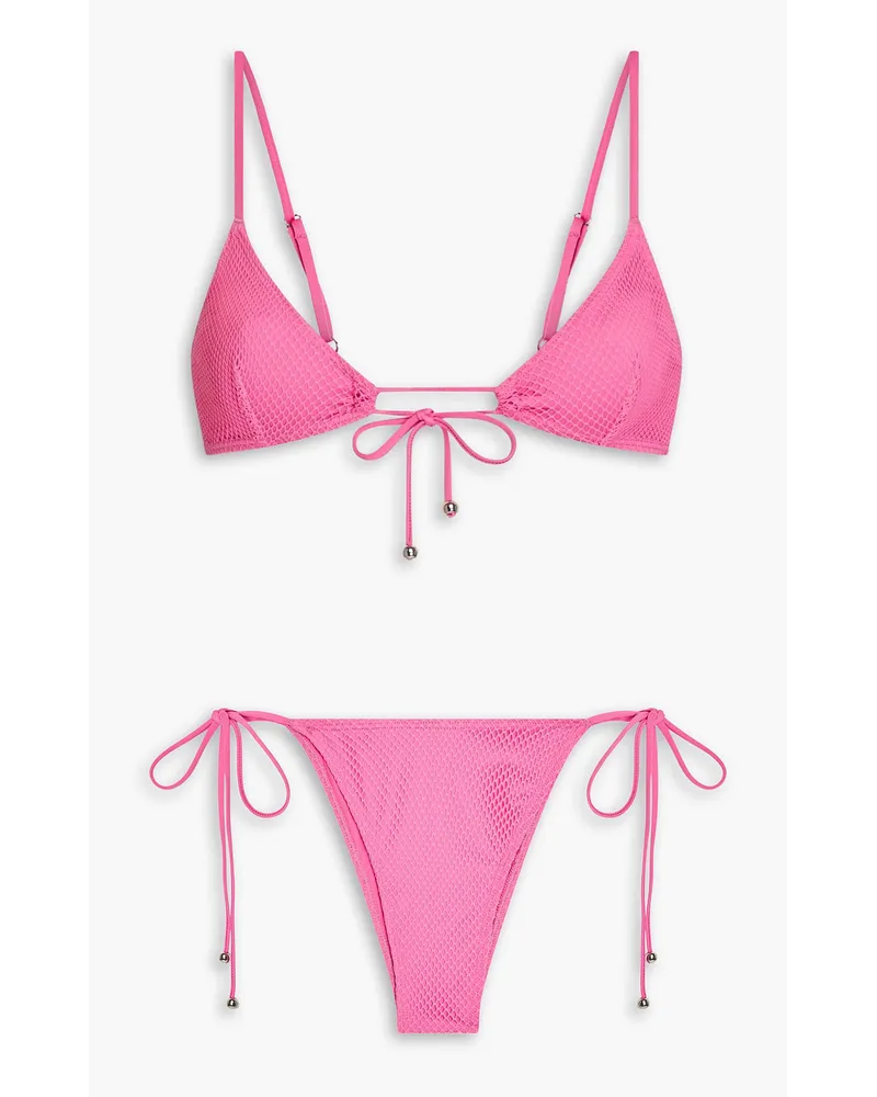 Leslie Amon Filippa Bikini aus Stretch-Mesh mit Verzierung Pink