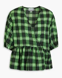 Ganni Checked seersucker blouse Grün