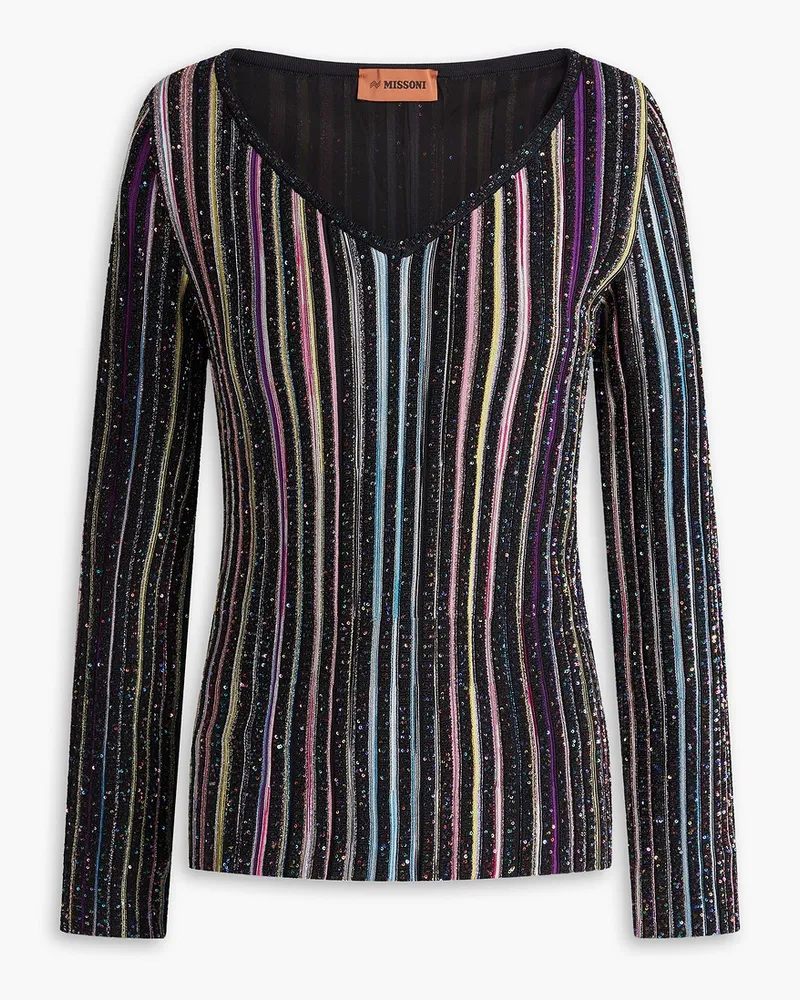 Missoni Strickpullover inHäkeloptik mit Pailletten und Metallic-Effekt Schwarz