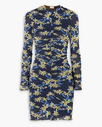 Diane von Furstenberg Azula wendbares Minikleid aus Stretch-Mesh mit floralem Print und Raffungen Blau