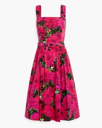 Oscar de la Renta Kleid aus Popeline aus einer Baumwollmischung mit floralem Print und Gürtel Pink