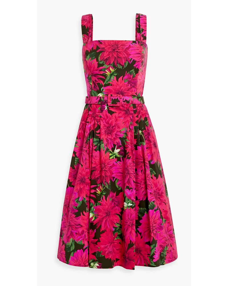 Oscar de la Renta Kleid aus Popeline aus einer Baumwollmischung mit floralem Print und Gürtel Pink