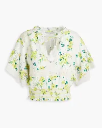 Alice + Olivia Alice OliviaTabitha geraffte Bluse aus Baumwolle mit floralem Print und Lochstickerei Gelb