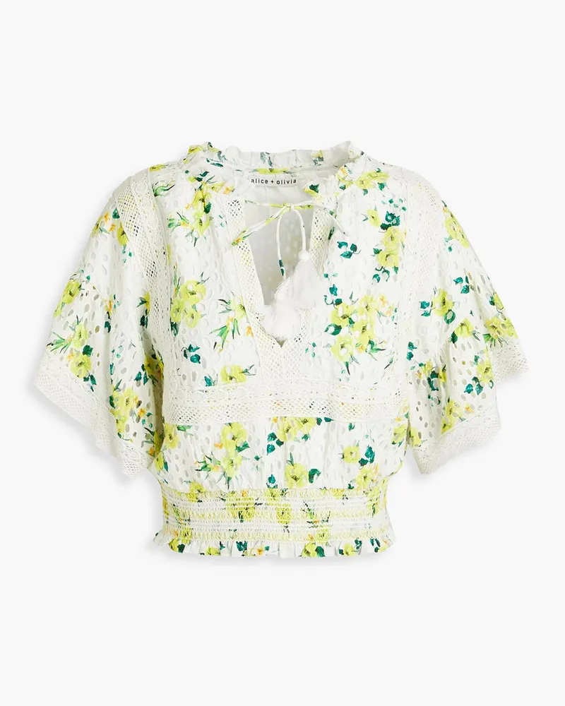 Alice + Olivia Alice OliviaTabitha geraffte Bluse aus Baumwolle mit floralem Print und Lochstickerei Gelb