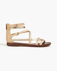 Sam Edelman Gibbs Sandalen aus Metallic-Leder mit Raffiabast-Einsatz Neutral