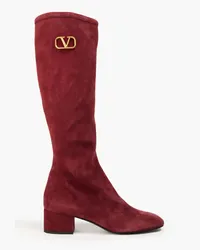 Valentino Garavani VLOGO Stiefel aus Veloursleder Burgunderrot