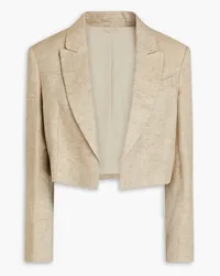 Brunello Cucinelli Cropped Blazer aus einer Leinenmischung mit Fischgratmuster inMetallic-Optik Neutral