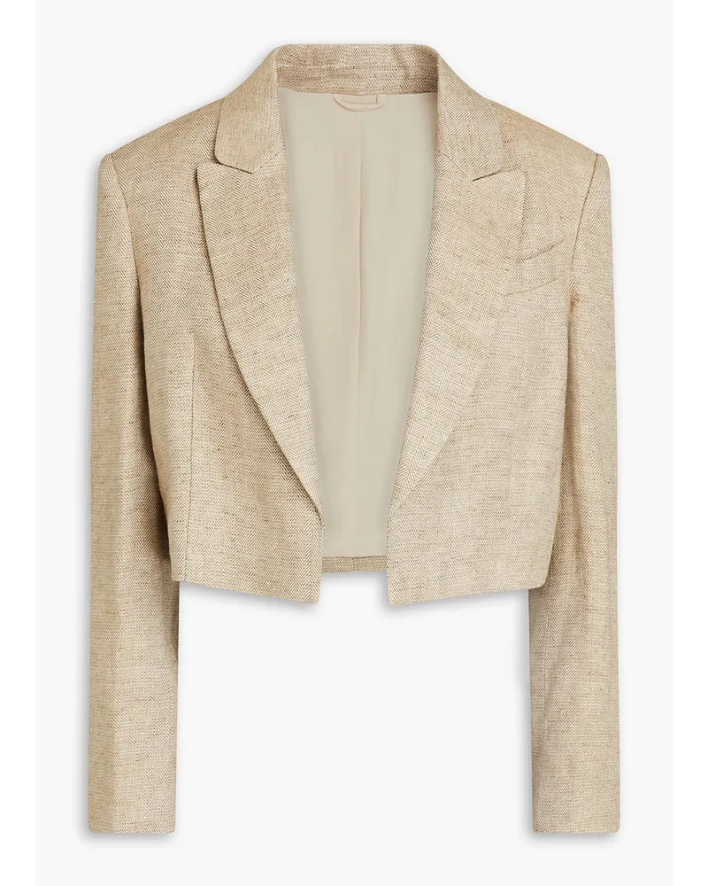 Brunello Cucinelli Cropped Blazer aus einer Leinenmischung mit Fischgratmuster inMetallic-Optik Neutral