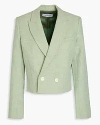 Derek Lam Doppelreihiger Cropped Blazer aus Tweed mit Fischgratmuster Grün