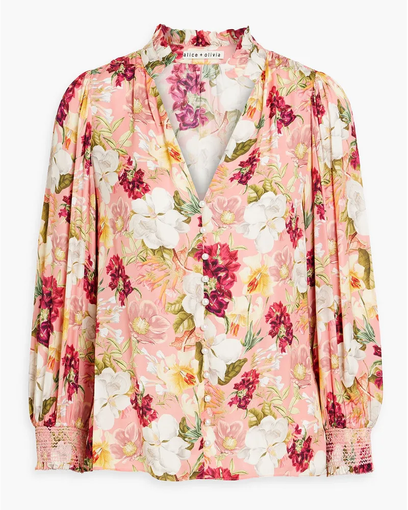 Alice + Olivia Alice OliviaReilly Bluse aus glänzendem Crêpe mit floralem Print Pink