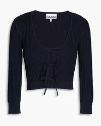 Ganni Cropped Cardigan aus Rippstrick Blau