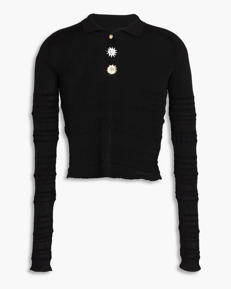 Jacquemus Cropped Poloshirt aus Strick Schwarz