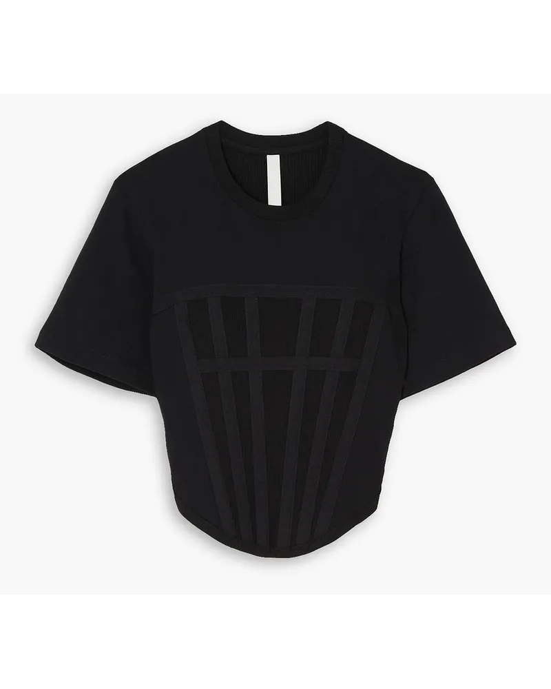 Dion Lee Verkürztes T-Shirt aus geripptem Stretch-Baumwoll-Jersey mit Ripsbandbesätzen Schwarz