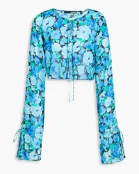 ROTATE Birger Christensen Cropped Bluse aus Chiffon mit floralem Print Blau