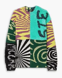 Stella McCartney Ed Curtis Pullover aus Jacquard-Strick aus Wolle inPatchwork-Optik Grün