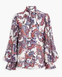 Balmain Bluse aus Seiden-Voile mit Paisley-Print Blau