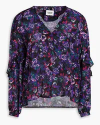 Claudie Pierlot Bluse aus Crêpe de Chine aus Seide mit floralem Print und Wickeleffekt Schwarz