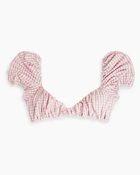 Caroline Constas Zoe Bikini-Oberteil mit Gingham-Karo und Raffung Pink