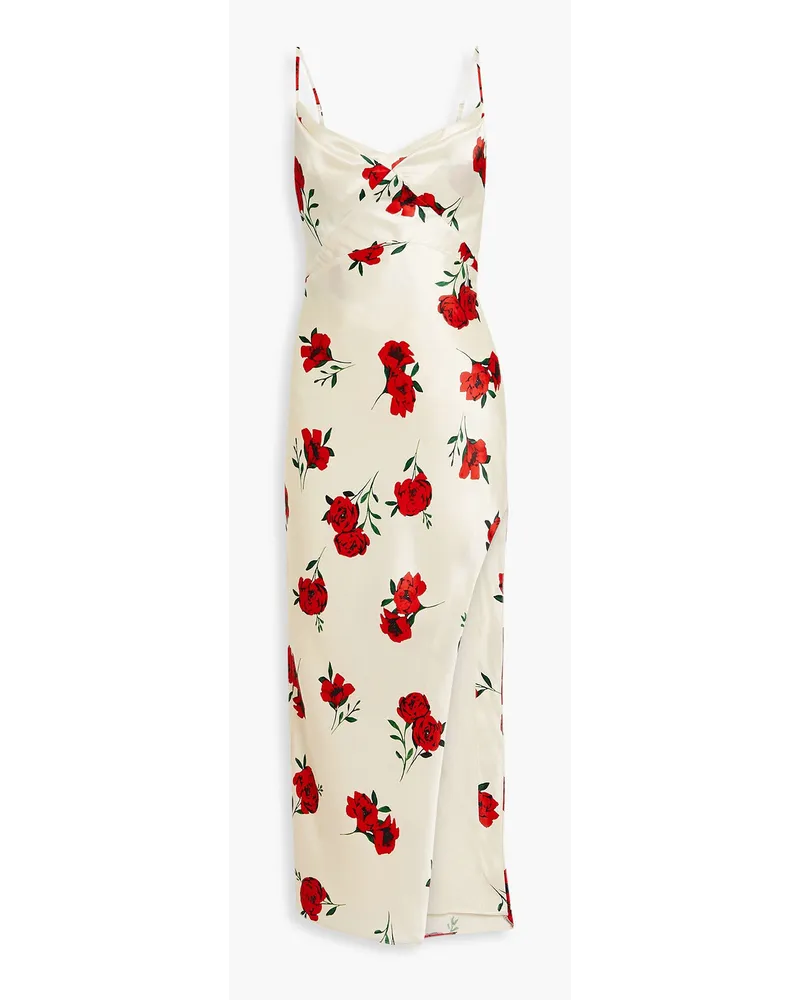 NICHOLAS Valentine drapiertes Midikleid aus glänzendem Crêpe mit floralem Print Rot