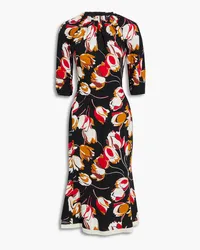 Marni ausgestelltes Kleid aus Crêpe mit floralem Print und Falten Schwarz